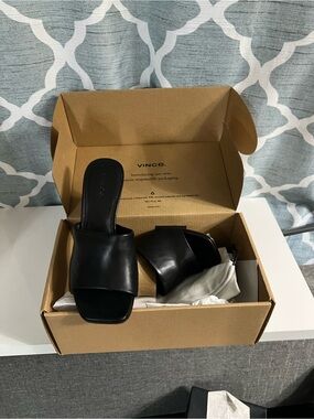 Vince Pia Black Leather Wedge Mules